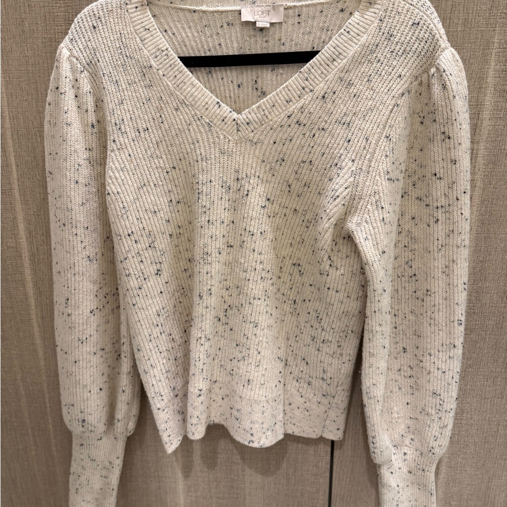 LOFT Cream Speckled V-Neck Sweater